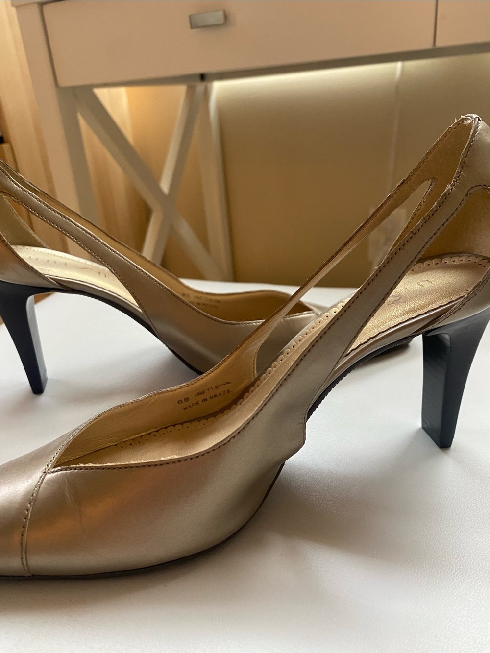 Unisa Metallic Taupe Pointed Slingback Pumps